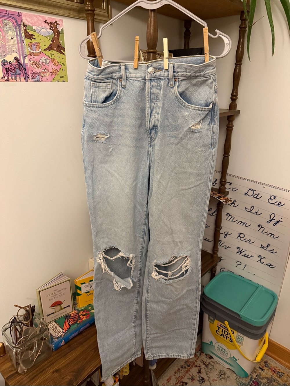 PacSun Light Blue Distressed Straight-Leg Jeans